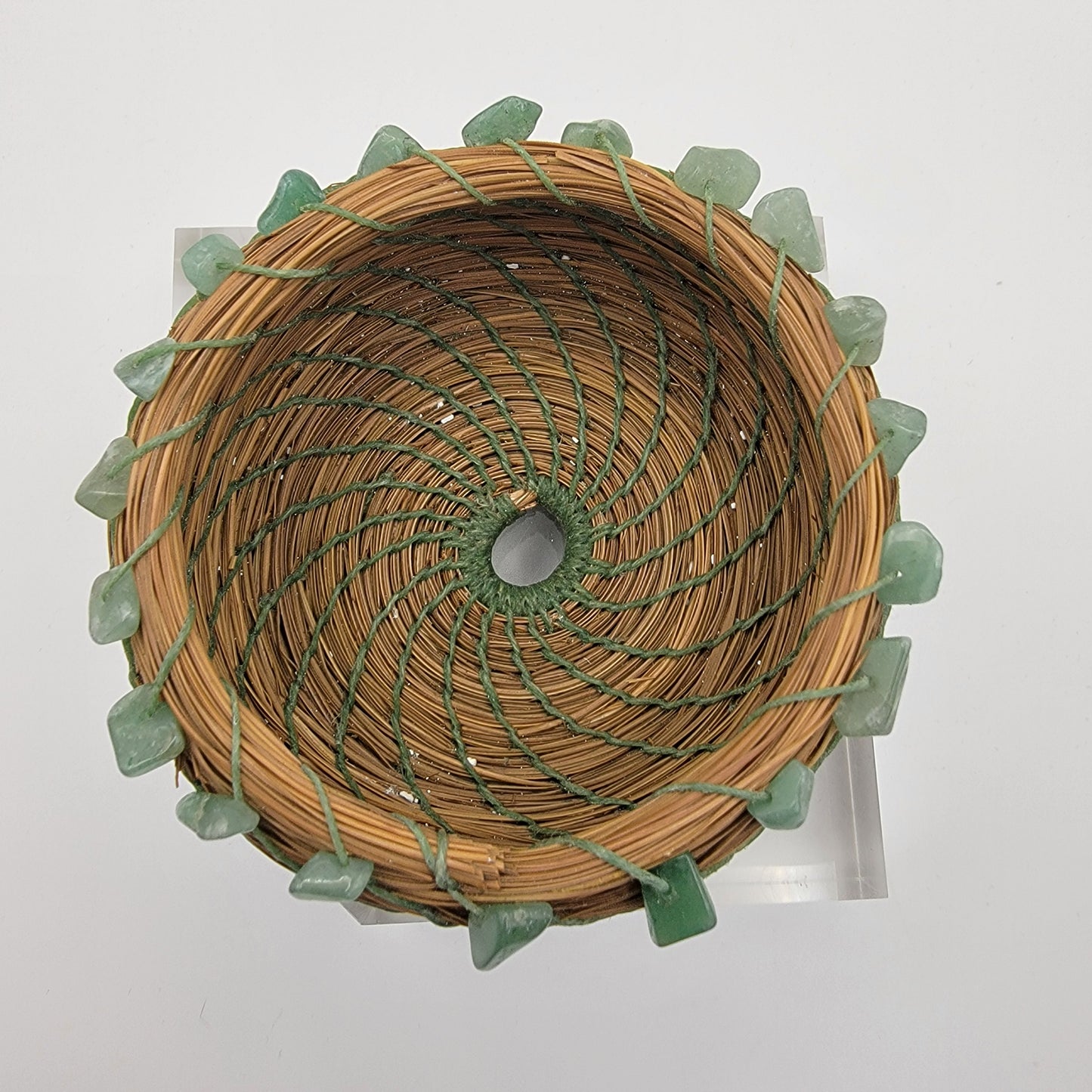Pine Needle Basket with Jade