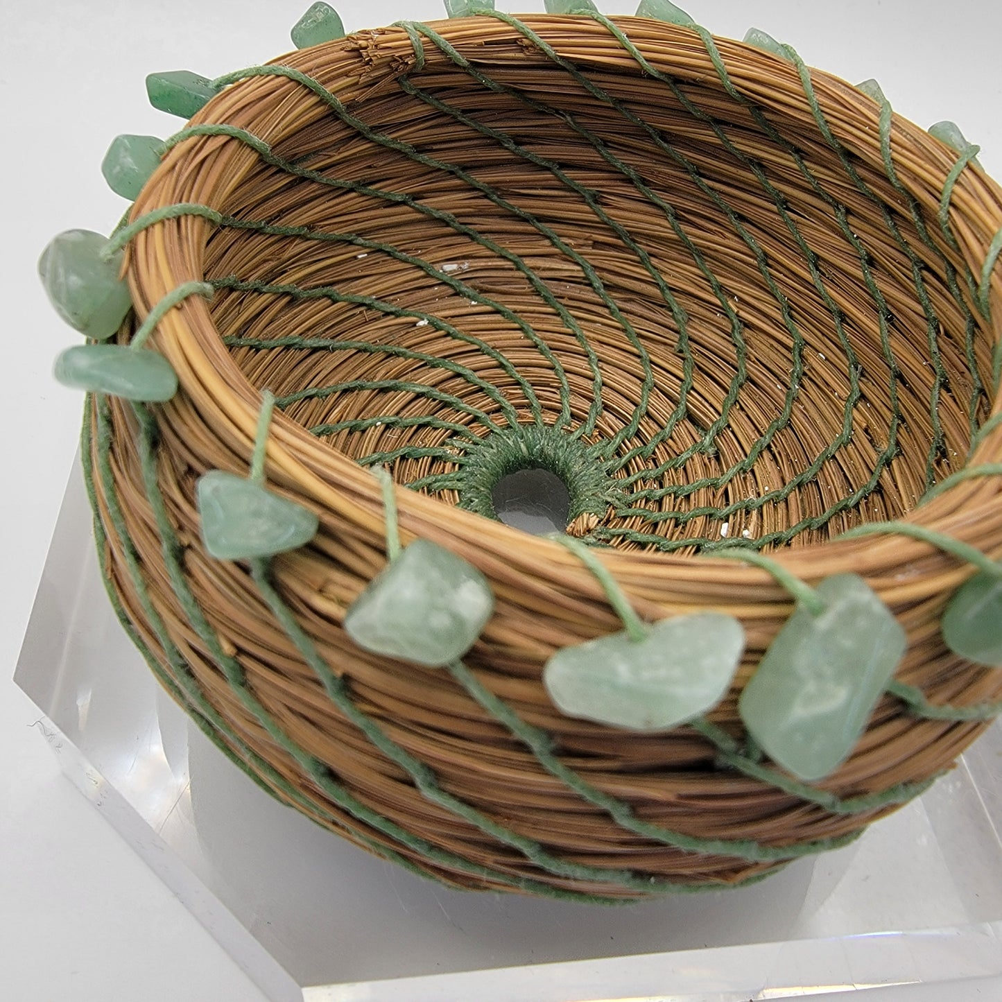 Pine Needle Basket with Jade