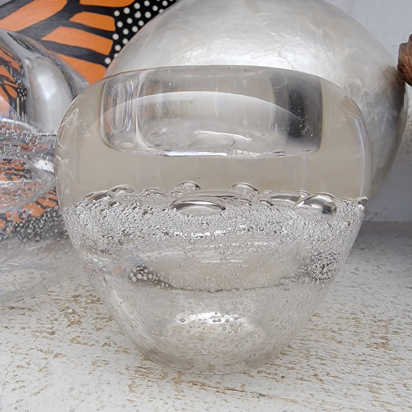 Polish Glass Oil Lamp with Bubbles Obong