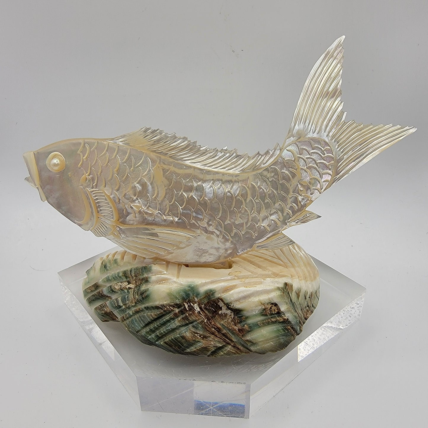 Carved Mother of Pearl Shell Fish Sculpture