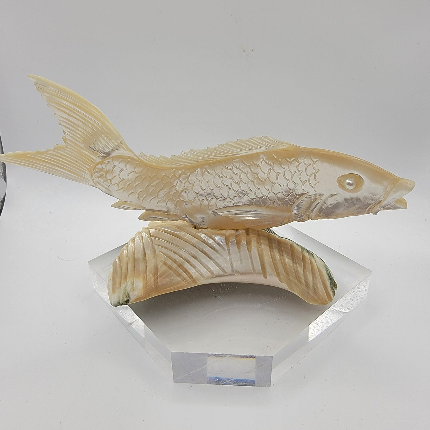 Carved Mother of Pearl Shell Fish Sculpture