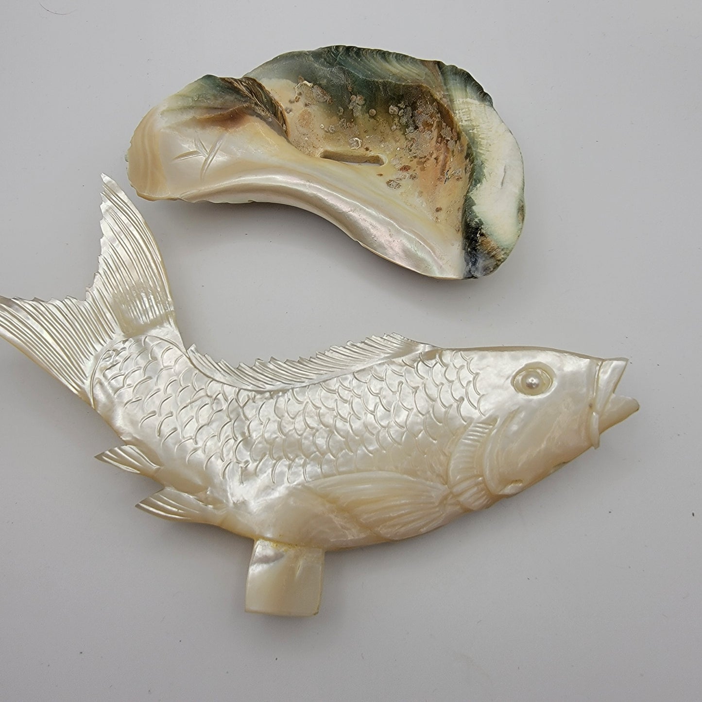 Carved Mother of Pearl Shell Fish Sculpture