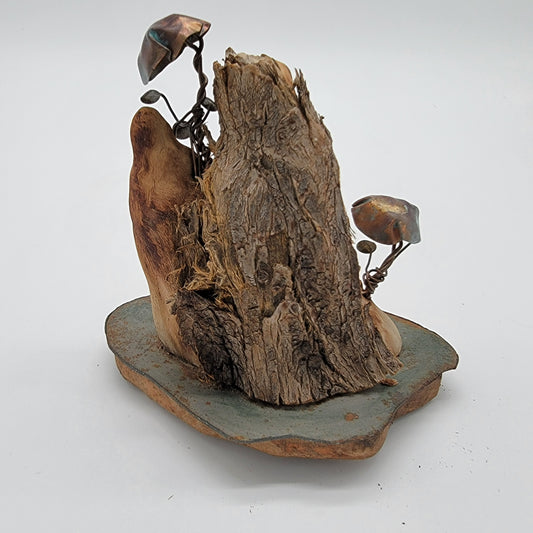 Copper and Driftwood Mushroom Sculpture