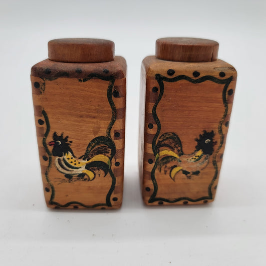 Vintage Woodpeccker Wood Ware Rooster Salt and Pepper Shakers