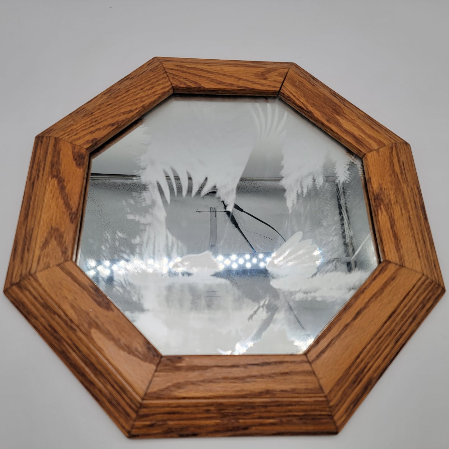 Etched Bald Eagle Mirror in Oak Frame