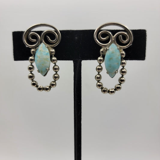 Vintage 925 Sterling Screwback Larimar Earrings