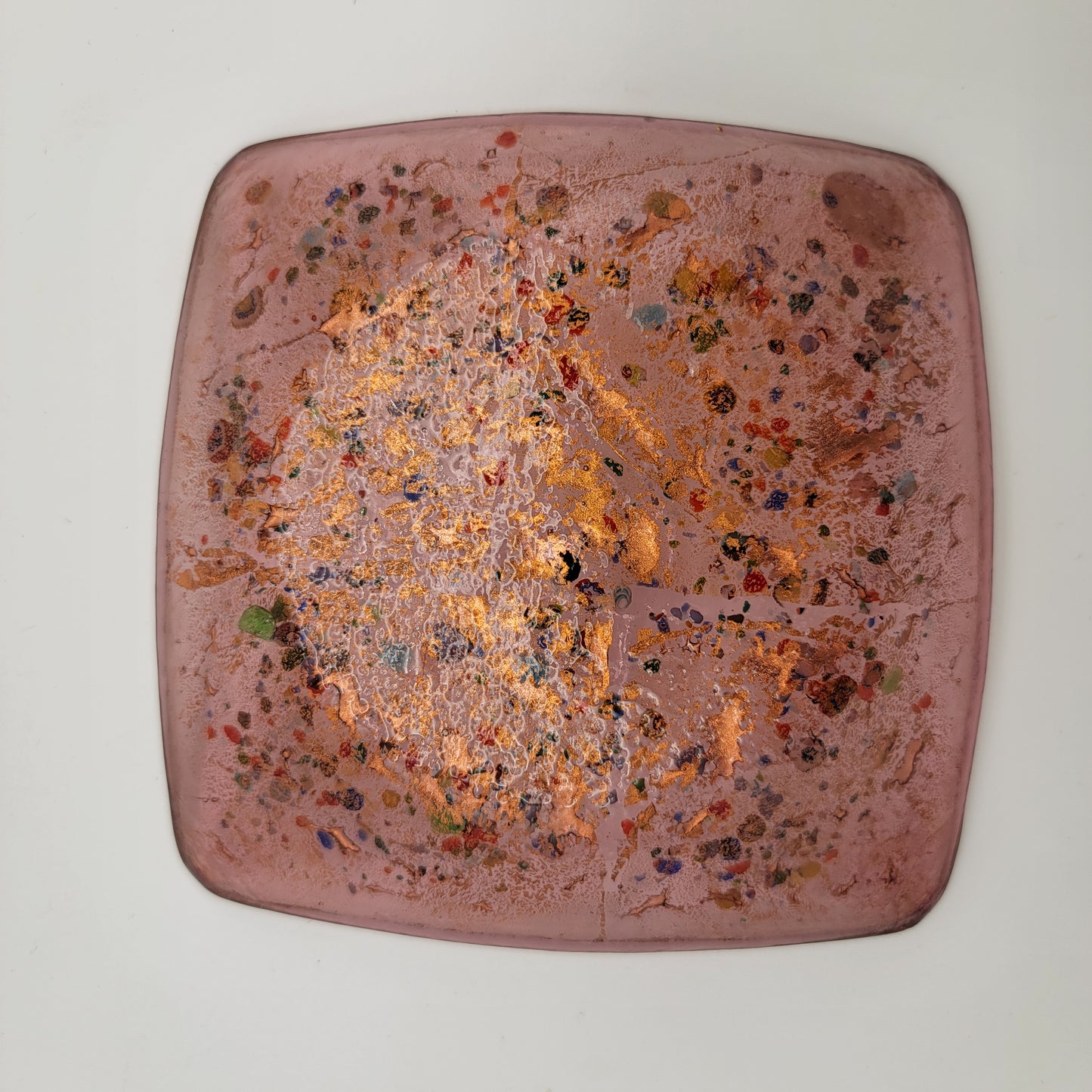 Square Amethyst Art Glass Dish with Murano Sticker