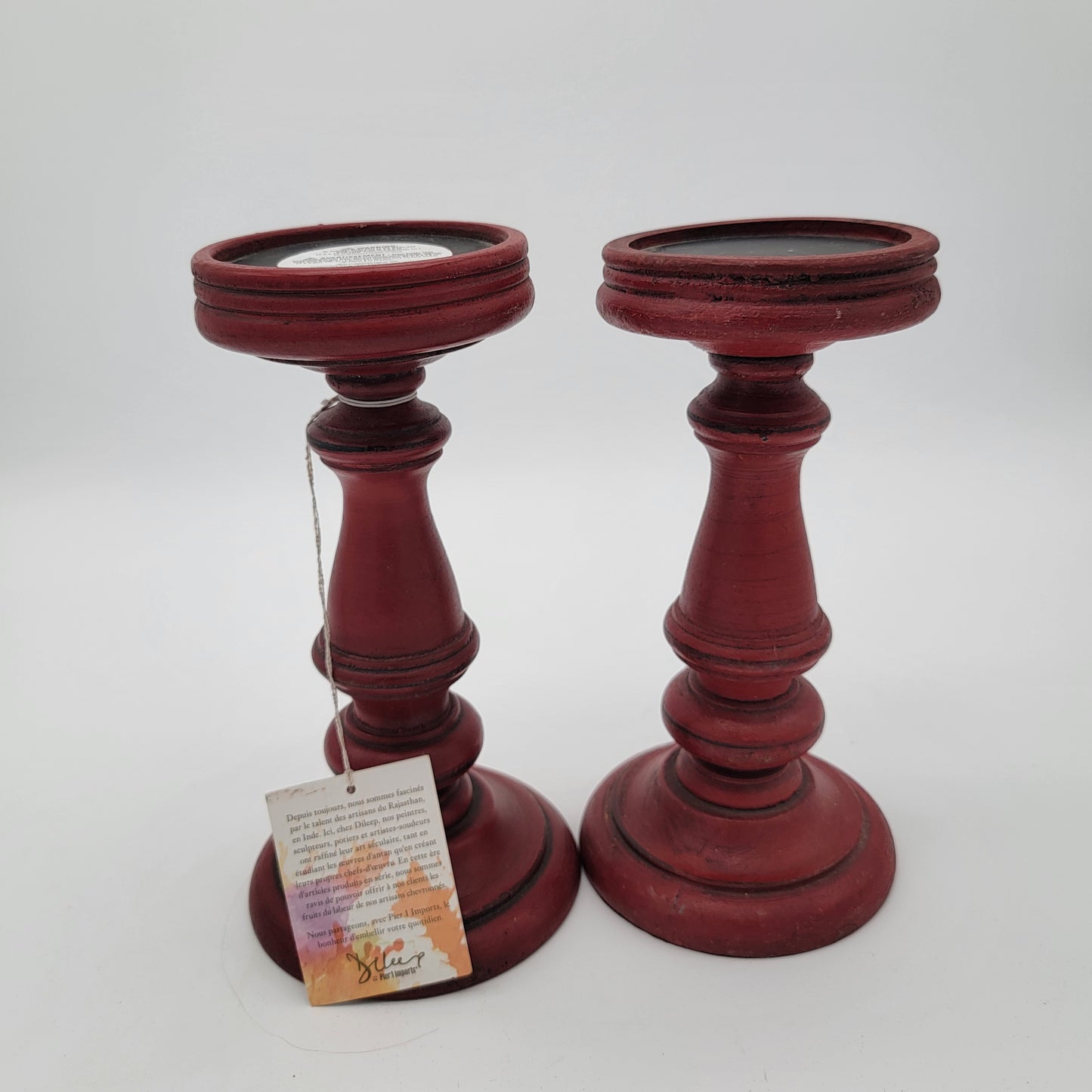 Pier 1 Red Wood Candle Holders
