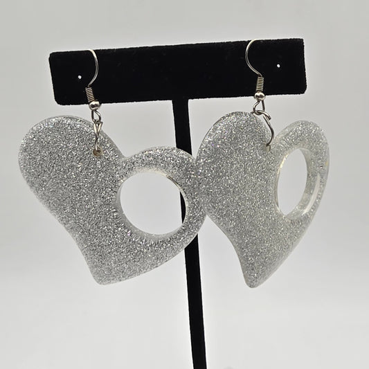 Lucite Glitter Heart Earrings