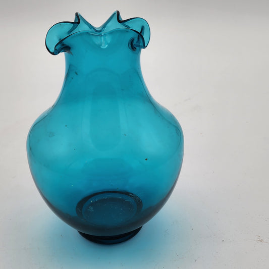 Morgantown Blue Glass Vase Ruffled Edge