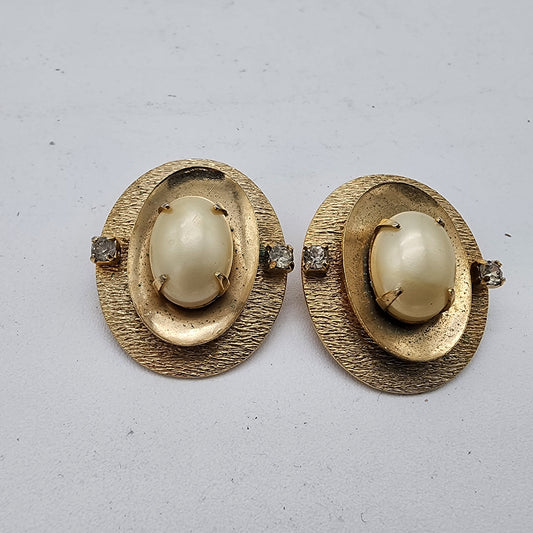 Vintage Faux Pearl and Rhinestone Clip On Earrings