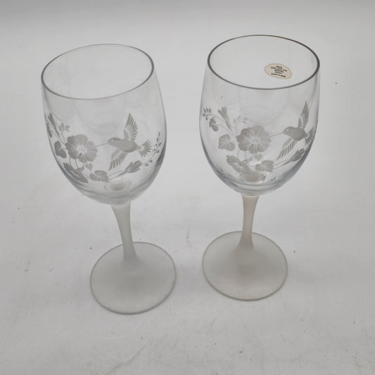 Avon Hummingbird Etched Wine Glasses