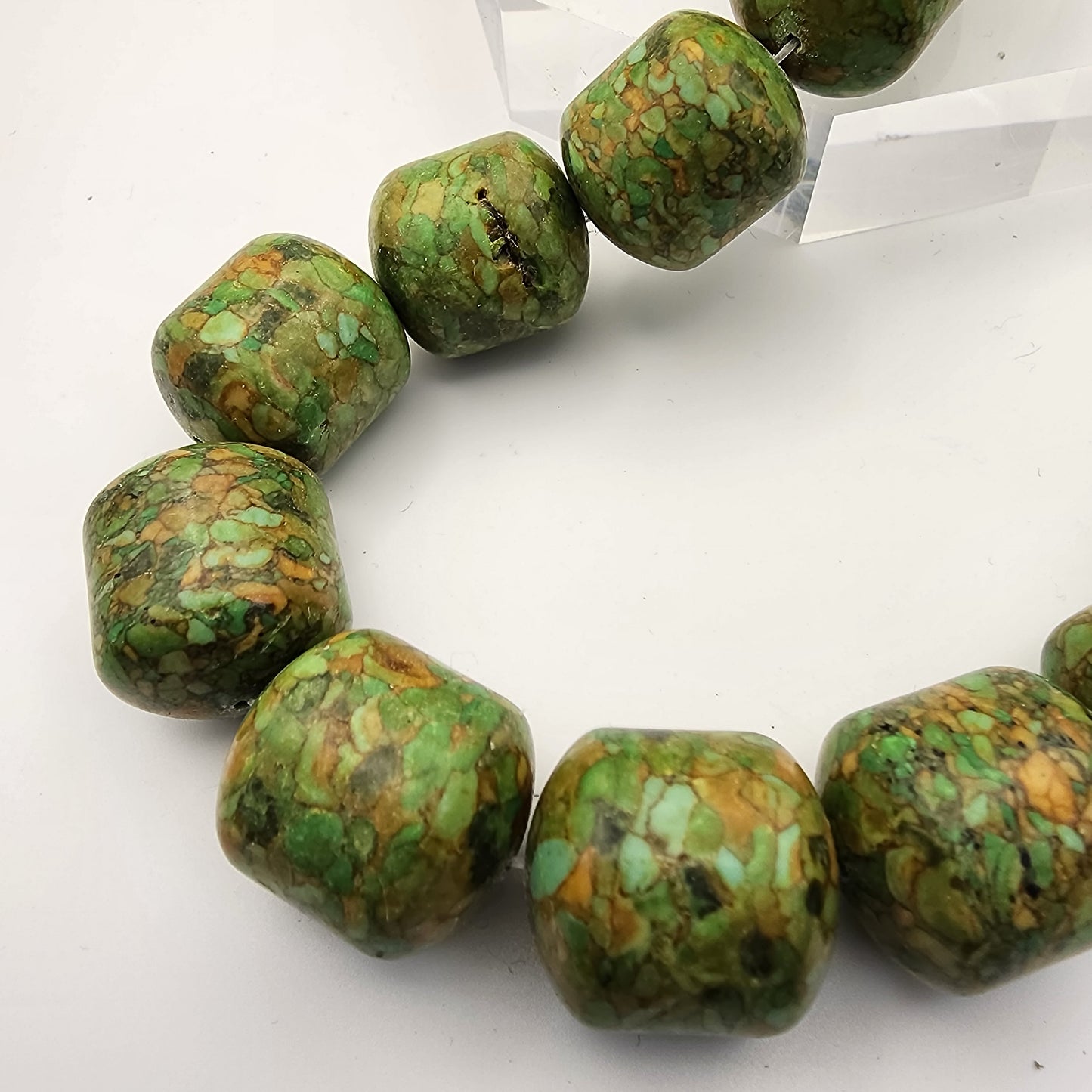 Green Stone Barrel Cylinder Beads