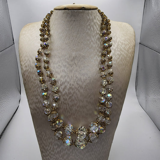Vintage 2 Strand Faceted Rhinestone Necklace