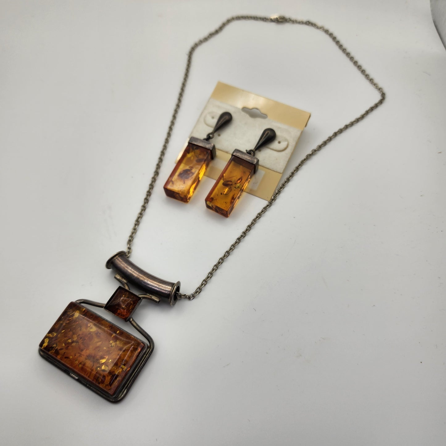 Sterling Baltic Amber Necklace and Earrings