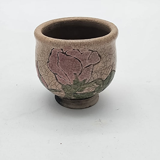 Small Raku Crackled Pottery Planter with Roses