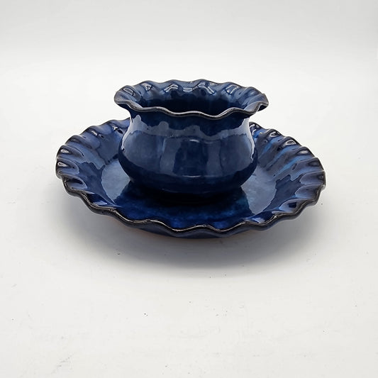 Bob Nuthouse Blue Pottery Bowl with Underplate