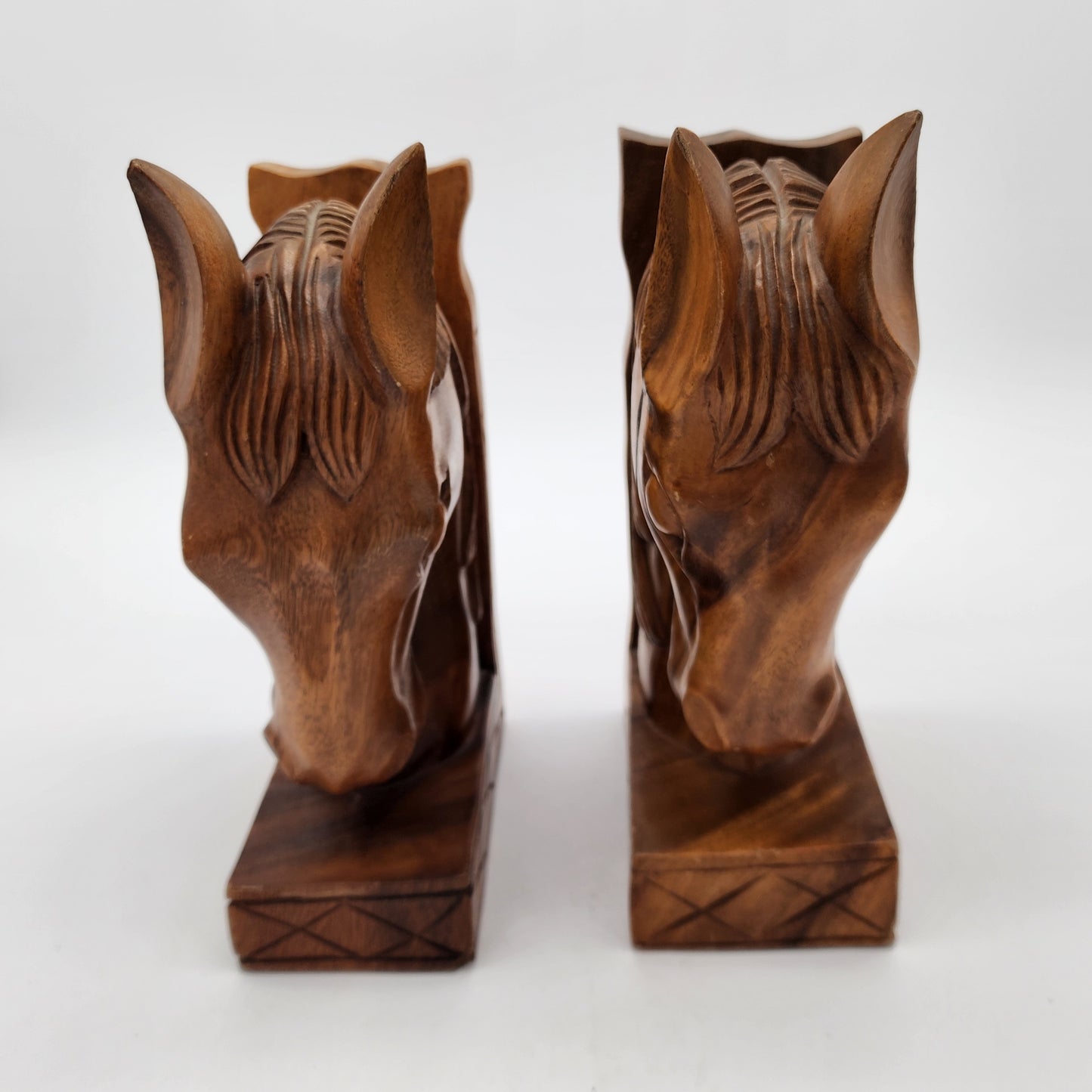 Carved Wood Horse Head Bookends