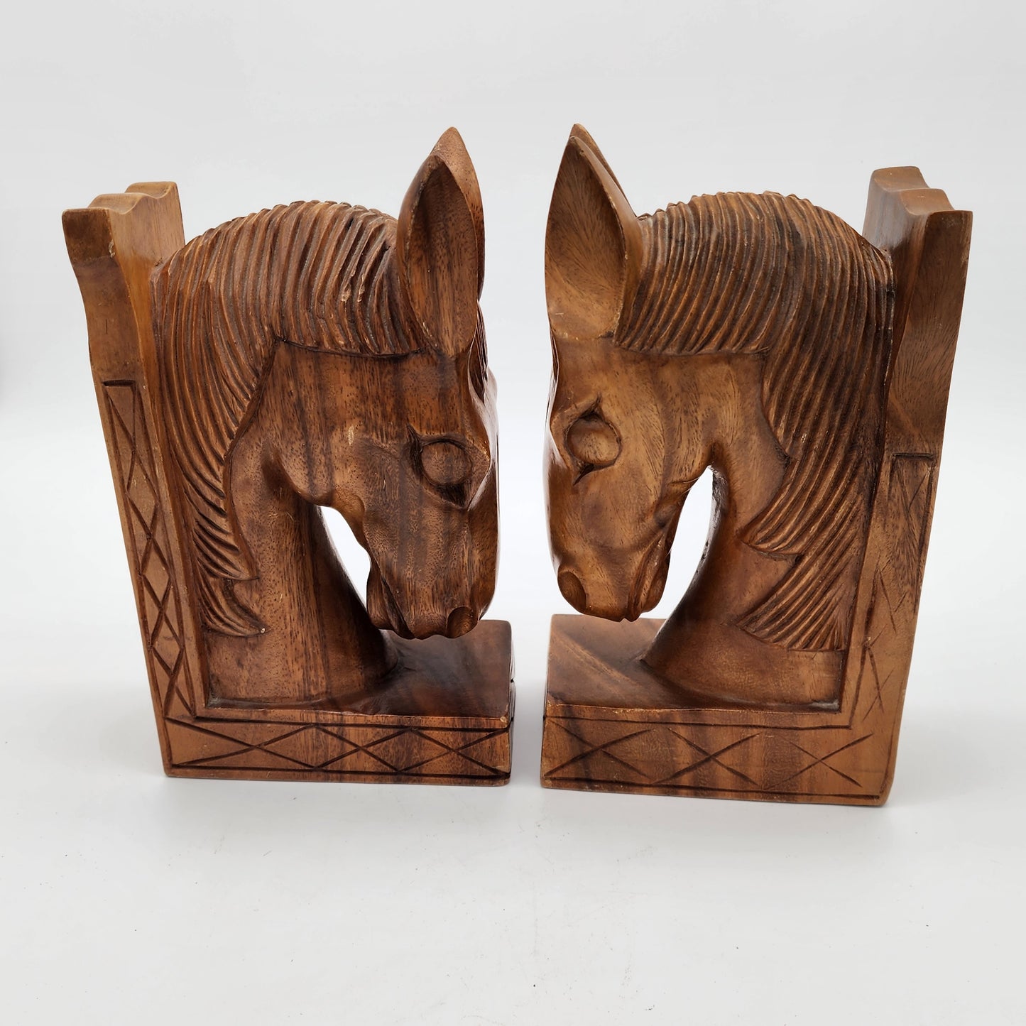 Carved Wood Horse Head Bookends