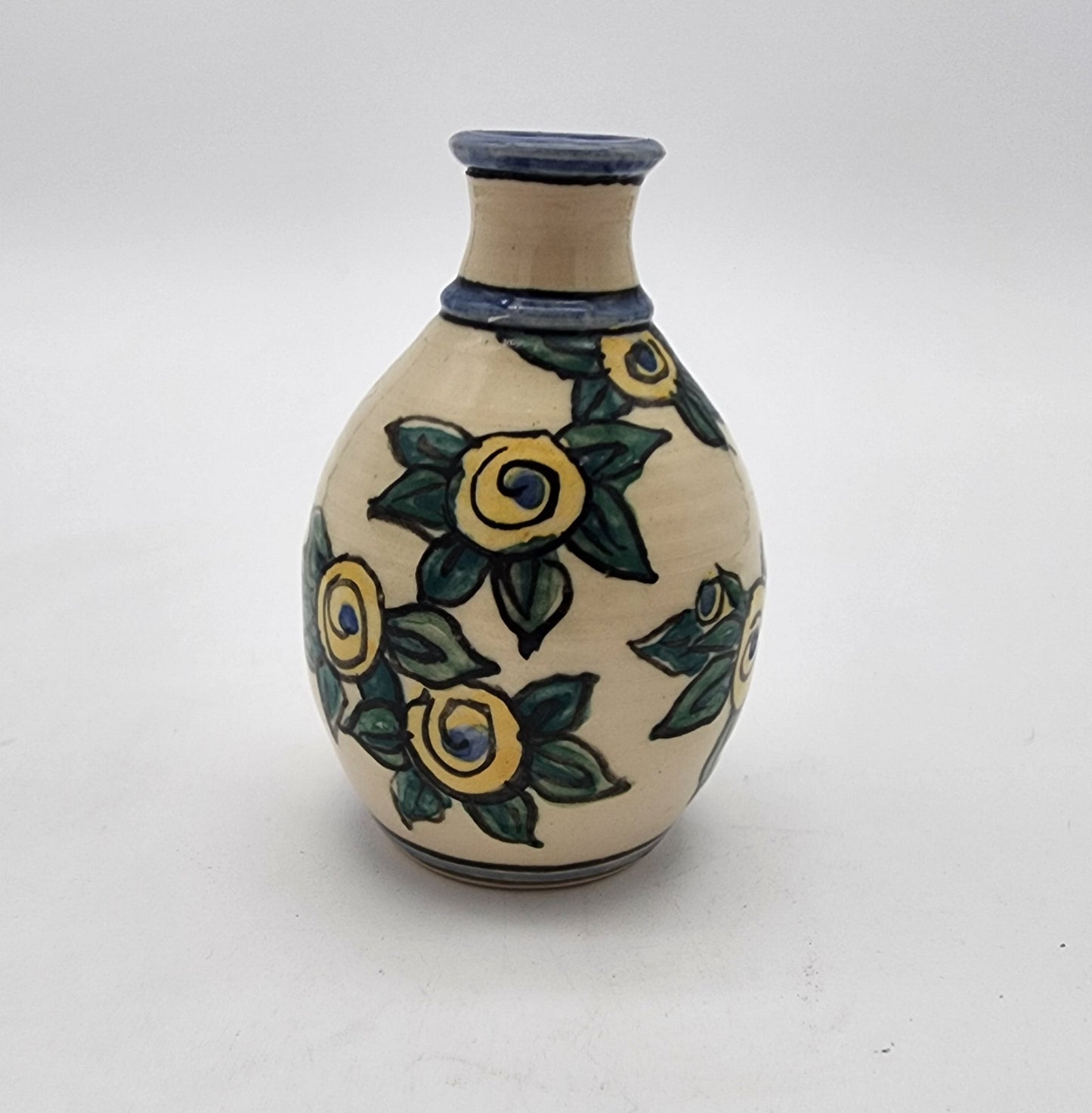 Pottery Vase with Yellow Roses
