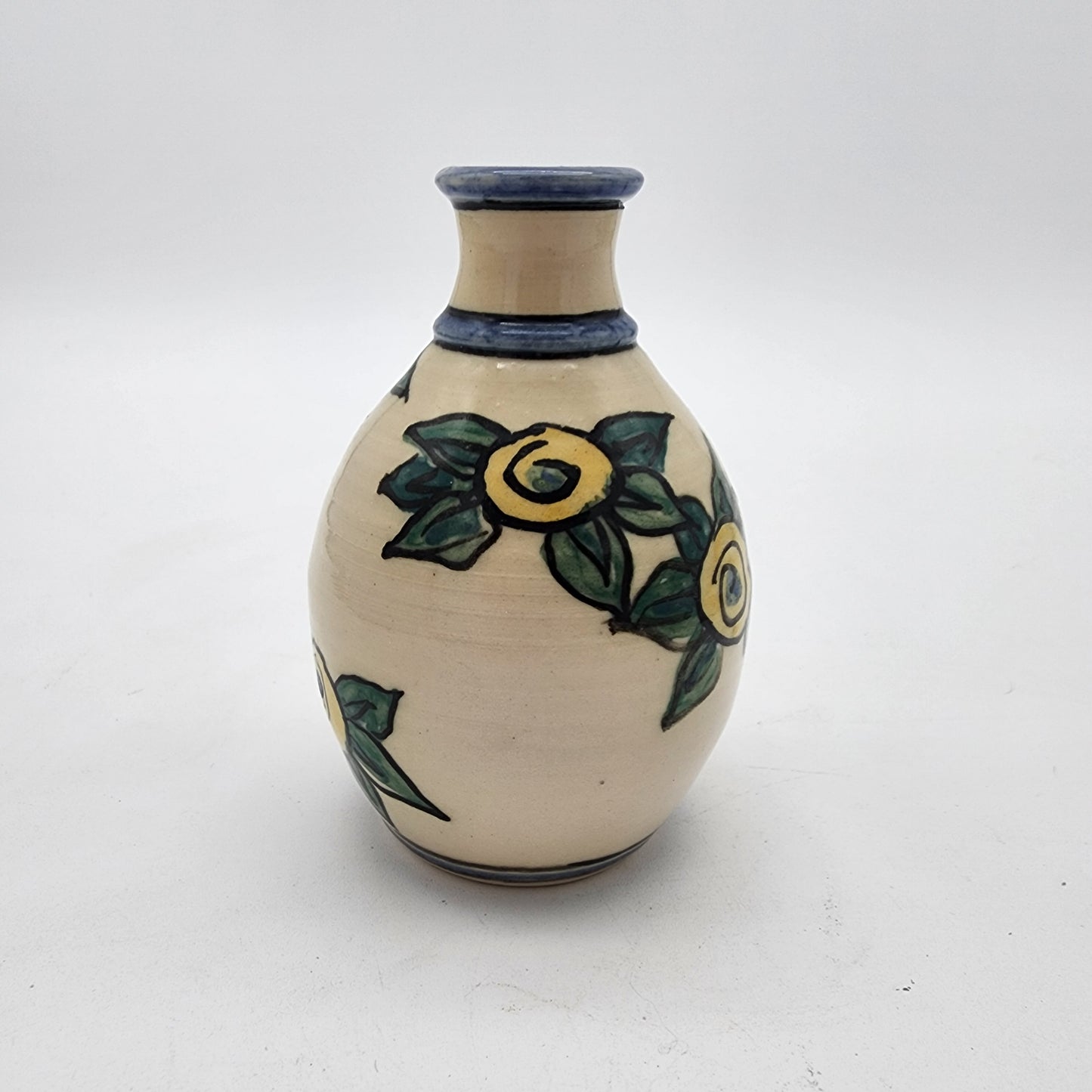 Pottery Vase with Yellow Roses