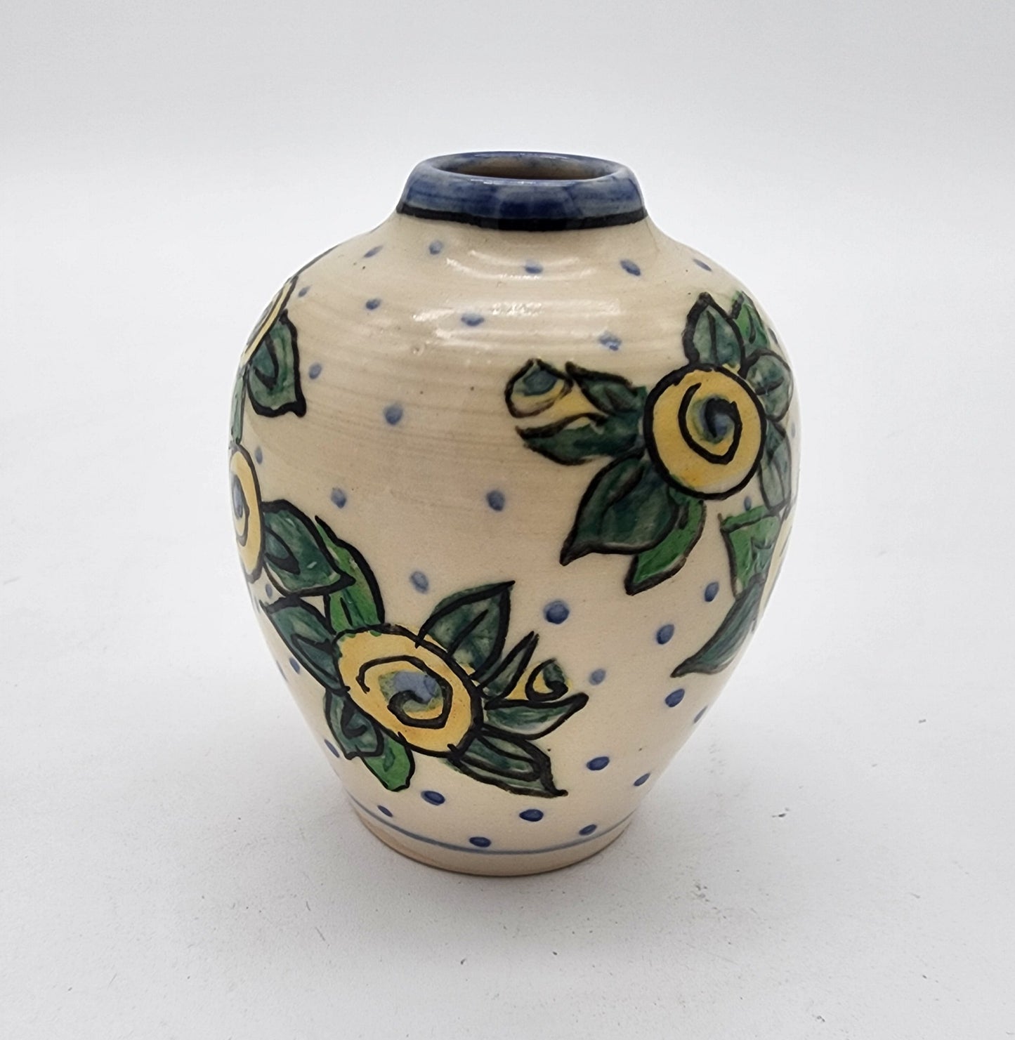 Pottery Vase with Yellow Roses