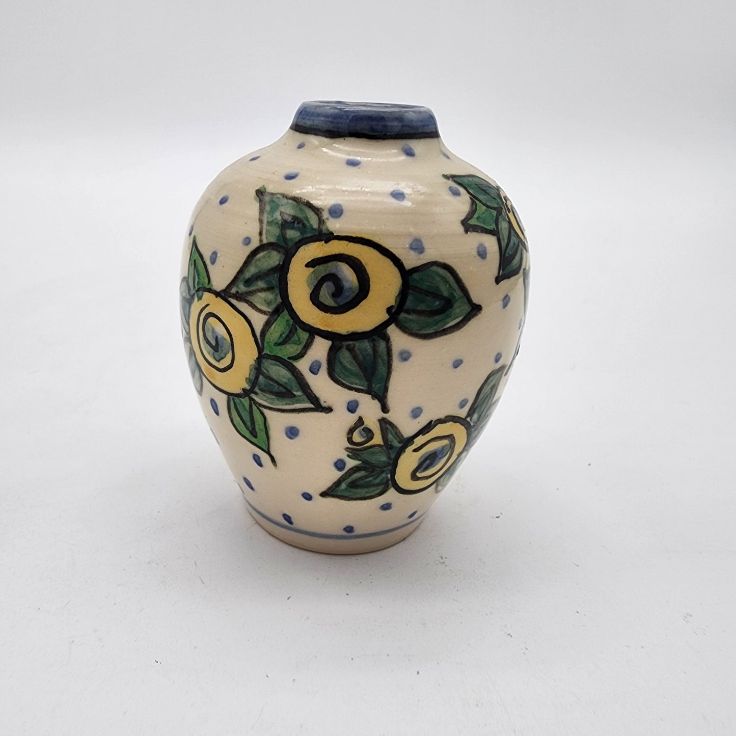 Pottery Vase with Yellow Roses