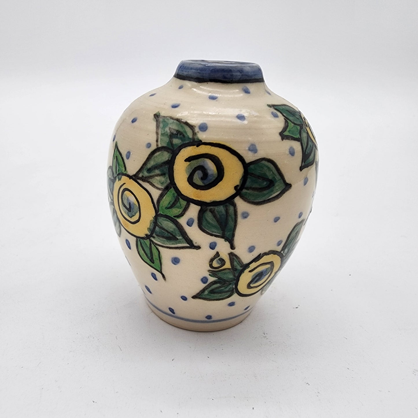 Pottery Vase with Yellow Roses