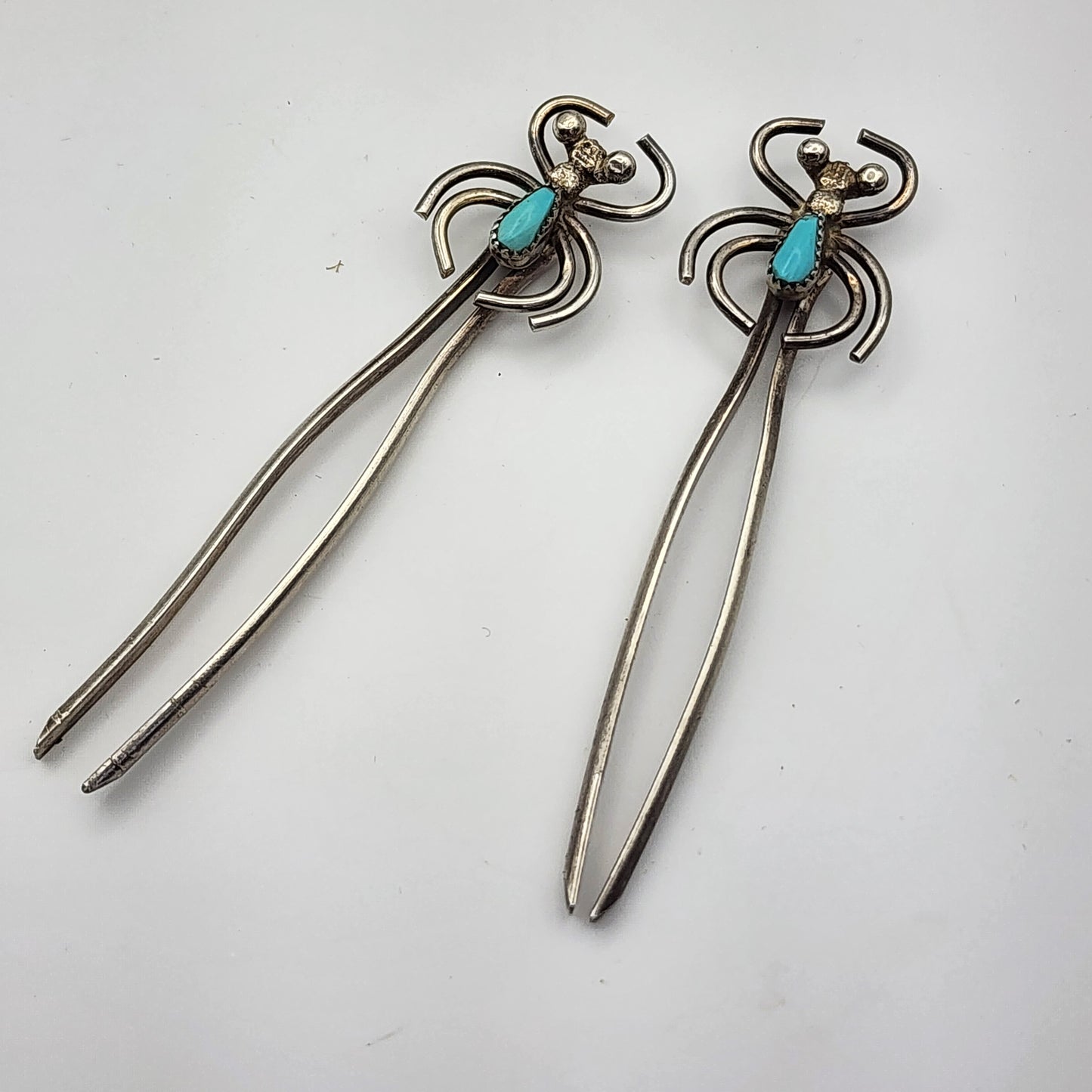 Pair of Vintage Sterling Hair Pins with Turquoise