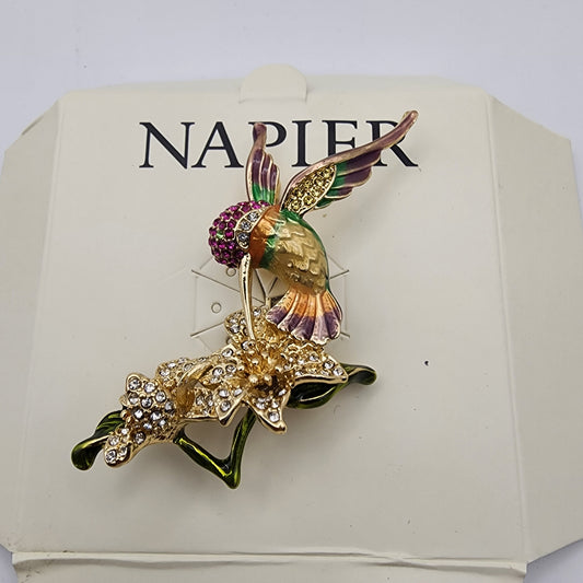 Napier Enameled and Rhinestone Hummingbird Brooch