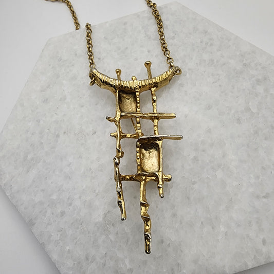 1960's Brutalist Asian Brooch Necklace