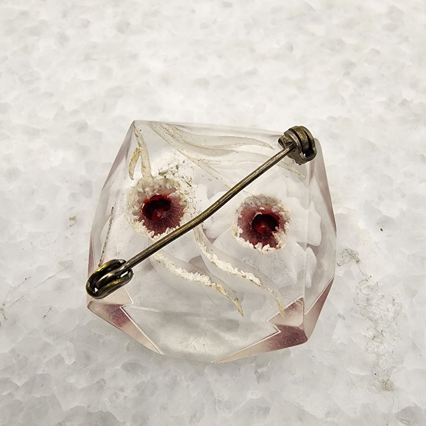 Vintage Lucite Reverse Carved Flower Pin
