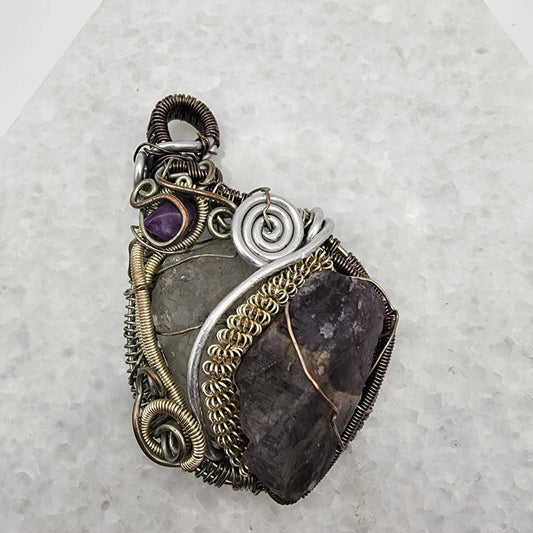 Large Amethyst and Crystal Wire Wrapped Pendant