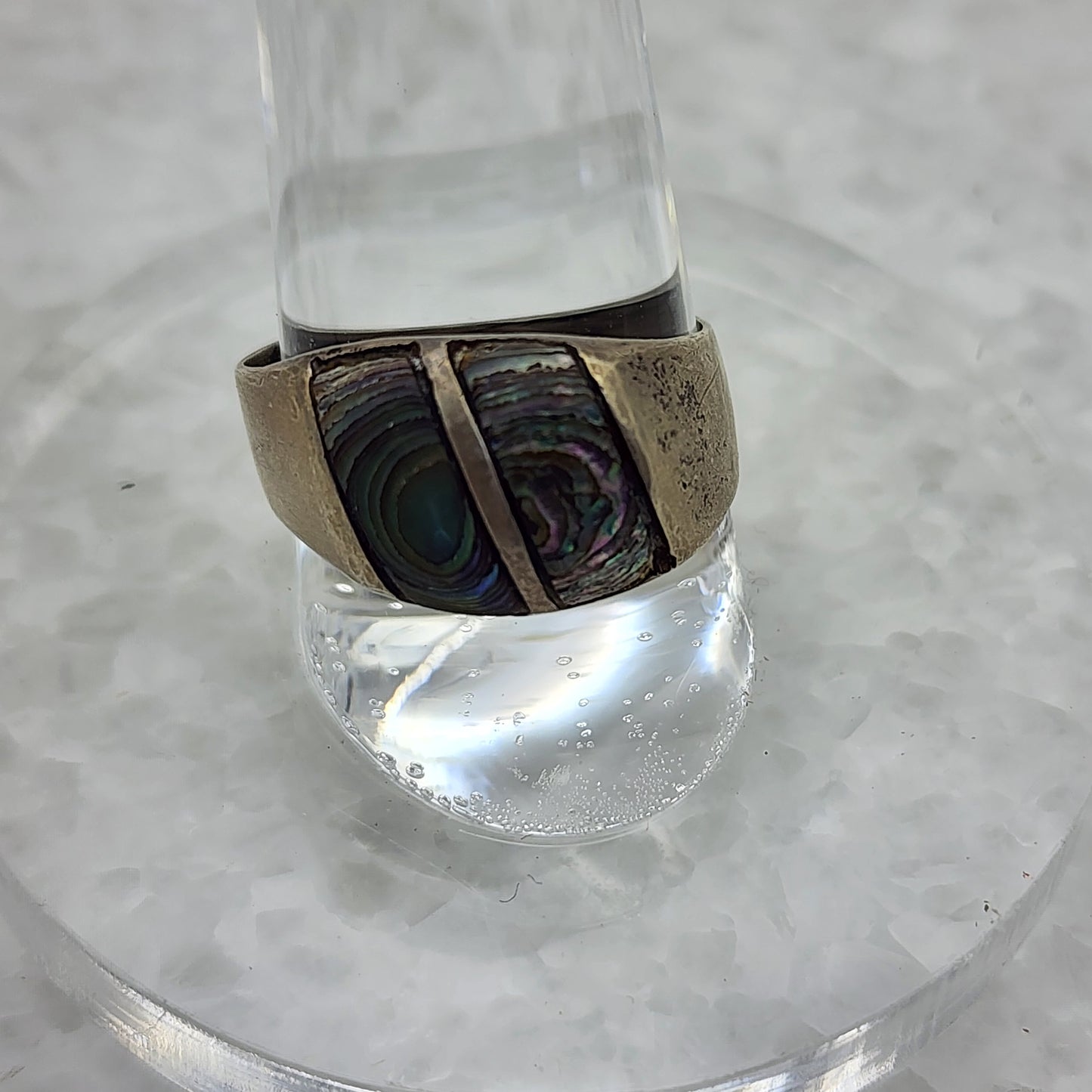 Vintage 1960's 925 Silver Abalone Band Ring