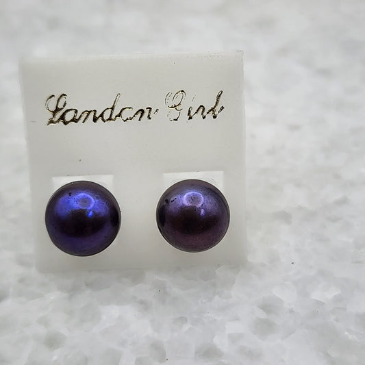 Irridescent Button Pearl Stud Earrings