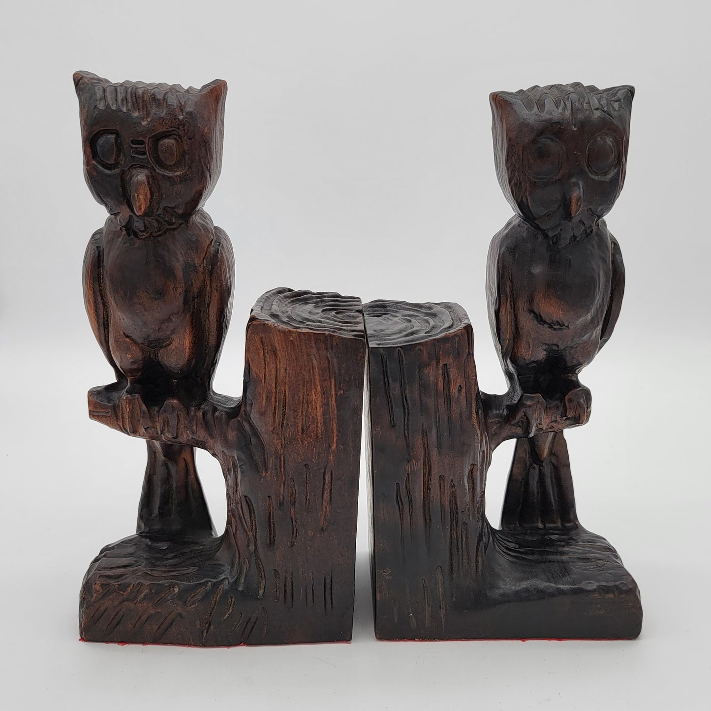 Vintage 1960's Carved Wood Owl Bookends from Spain