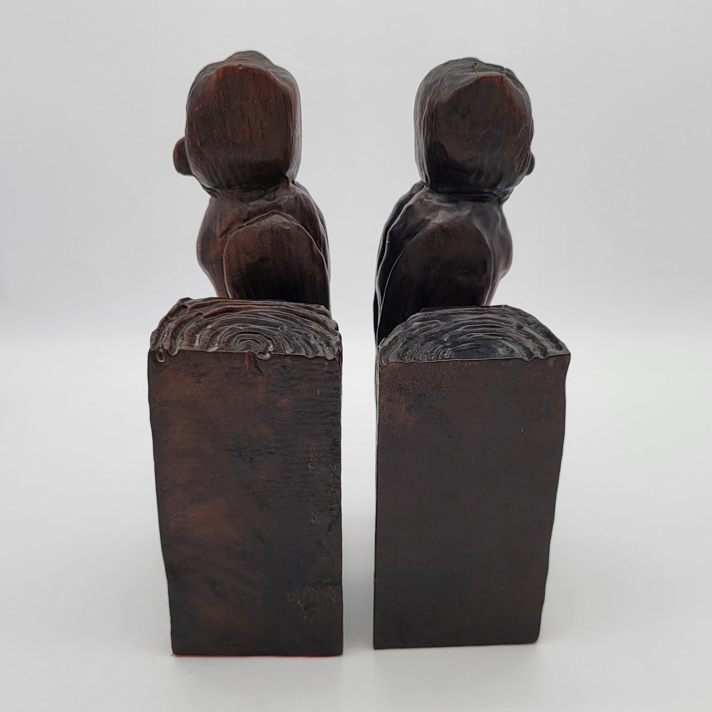 Vintage 1960's Carved Wood Owl Bookends from Spain