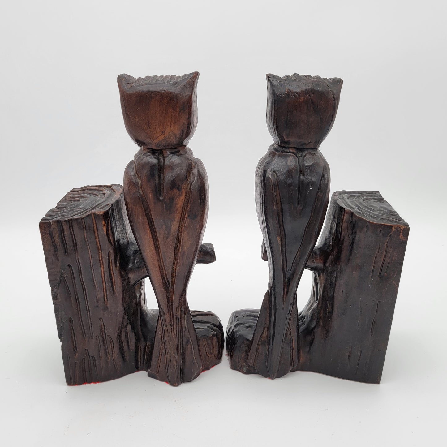 Vintage 1960's Carved Wood Owl Bookends from Spain