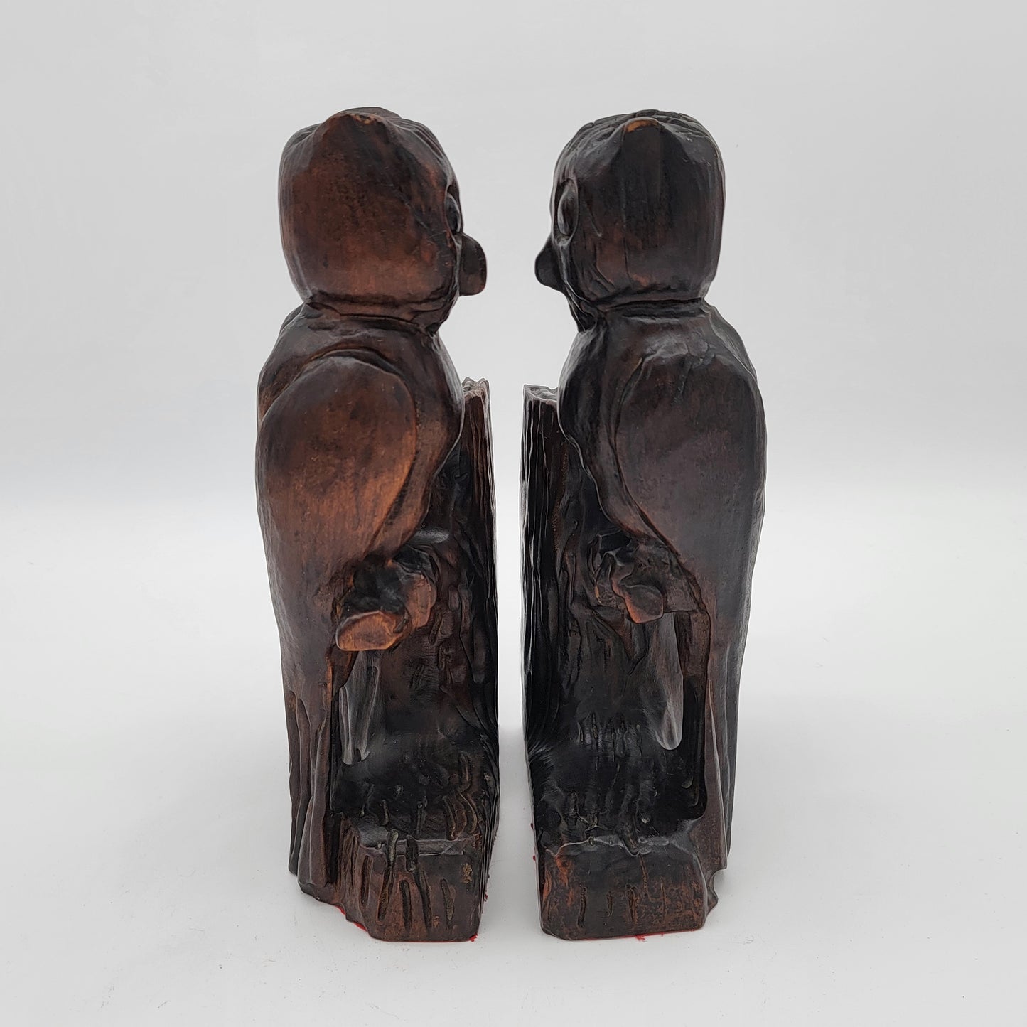 Vintage 1960's Carved Wood Owl Bookends from Spain