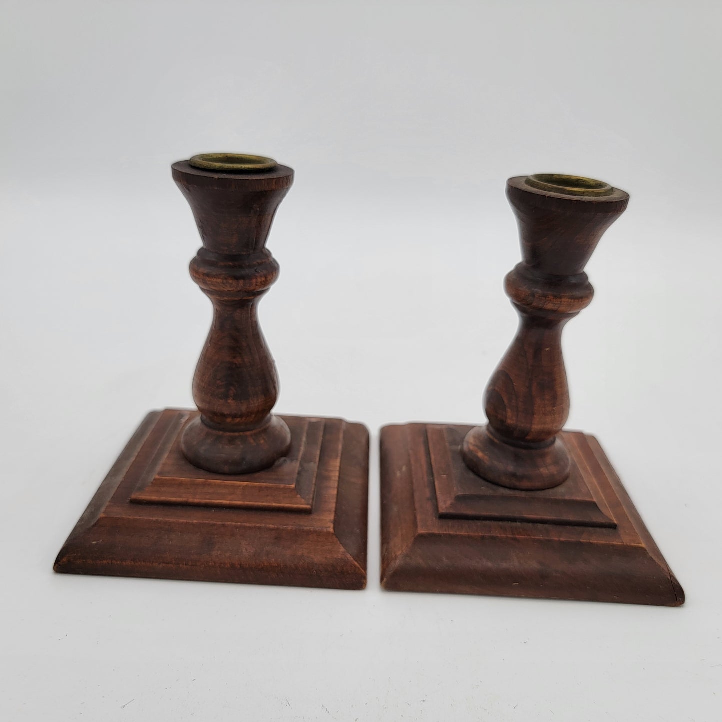 Vintage Turned Wood Candle Holders