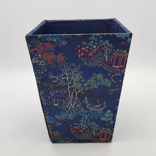 Chinoiserie Blue Silk Waste Bin