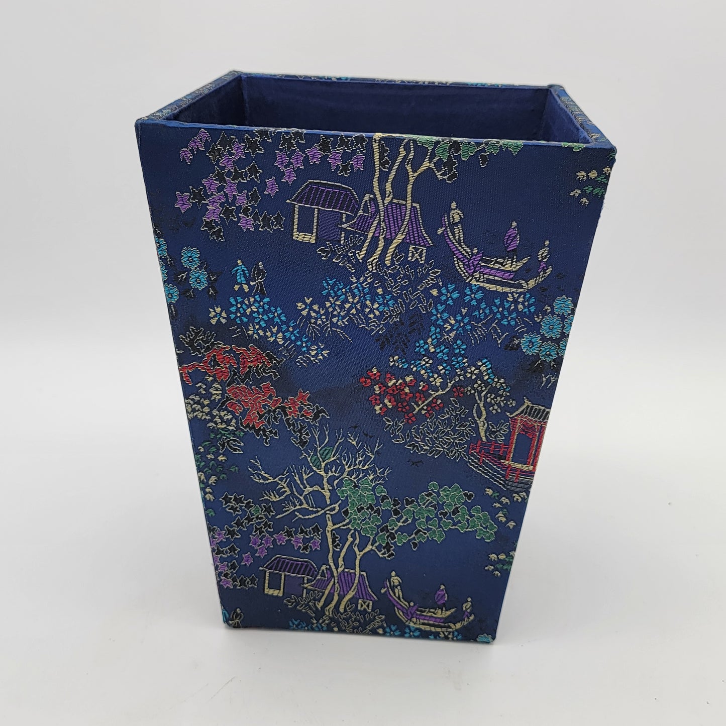 Chinoiserie Blue Silk Waste Bin