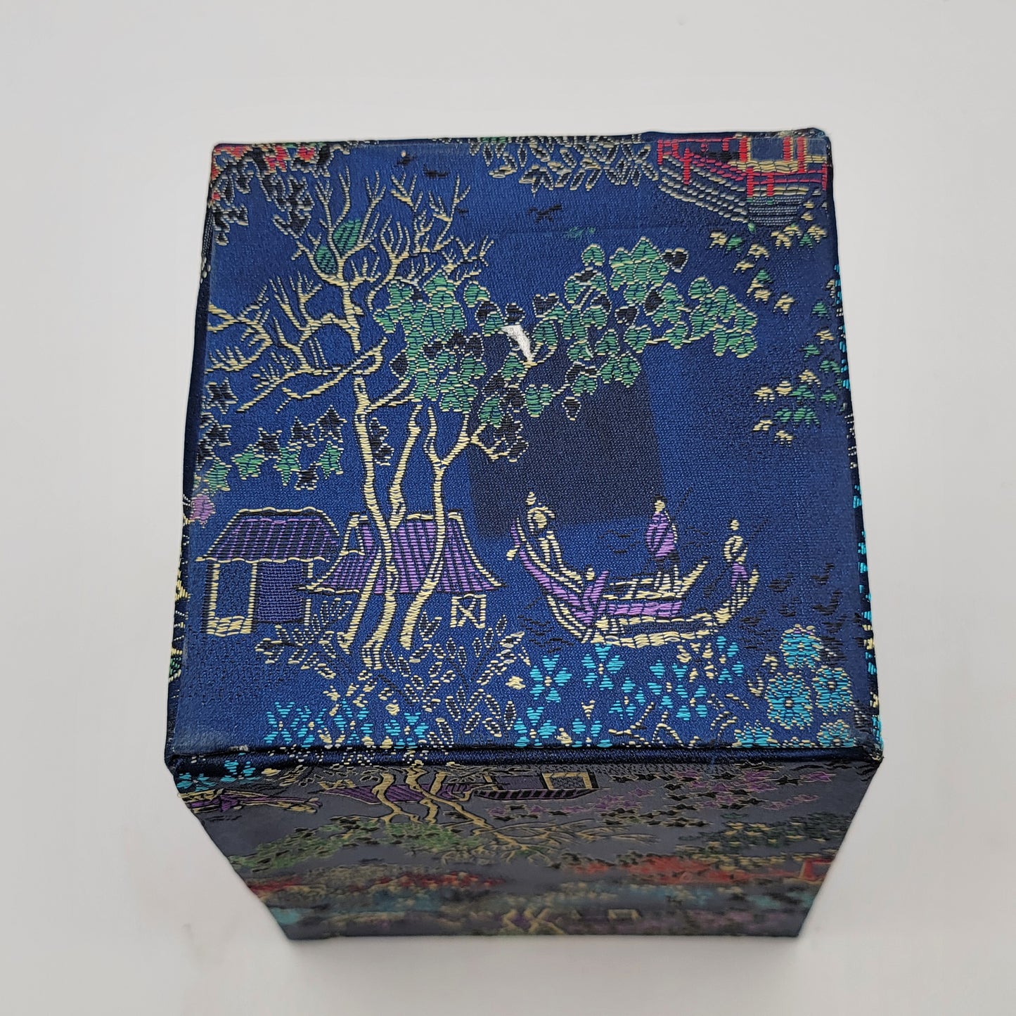 Chinoiserie Blue Silk Waste Bin