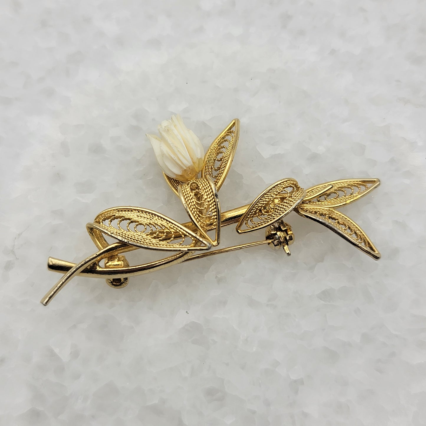 Vintage Bone Flower Brooch