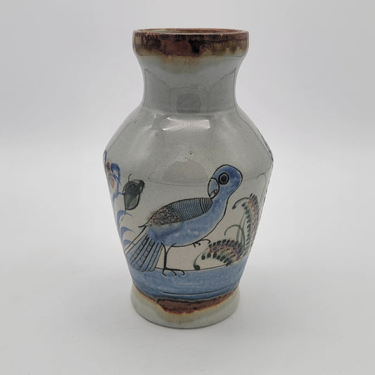 Tonala Pottery Vase with Bird Signed Mateas