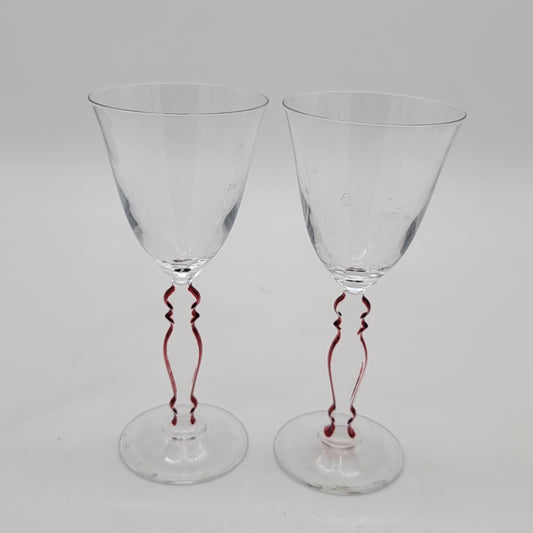 Pair of Cristal D'Arques Red Outlined Wine Glasses