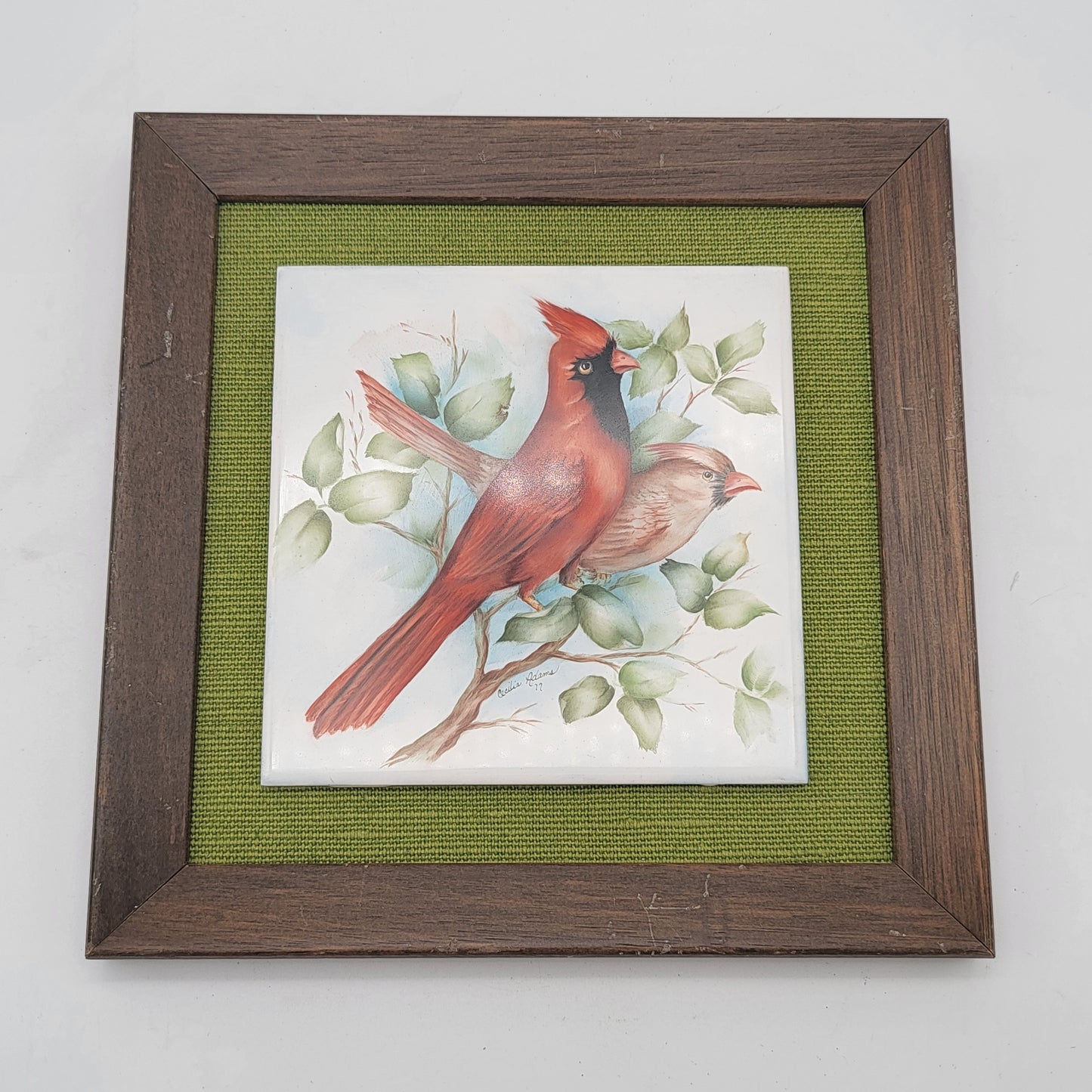 Vintage 1977 Hand Painted Cardinals Tile