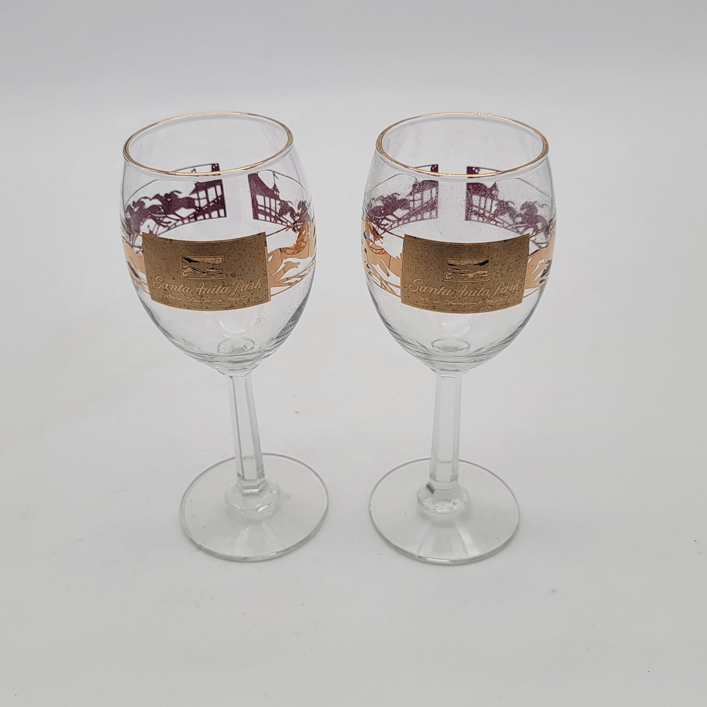 Pair of Santa Anita Racetrack Wine Glasses