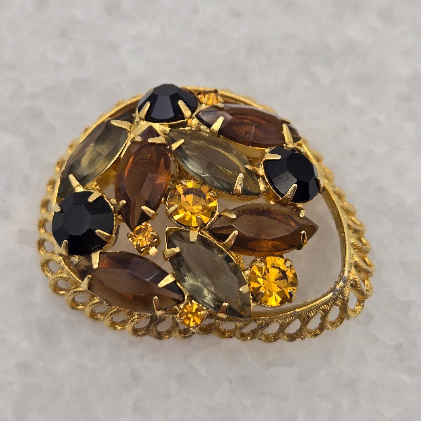 Vintage Earthtone Rhinestones Brooch