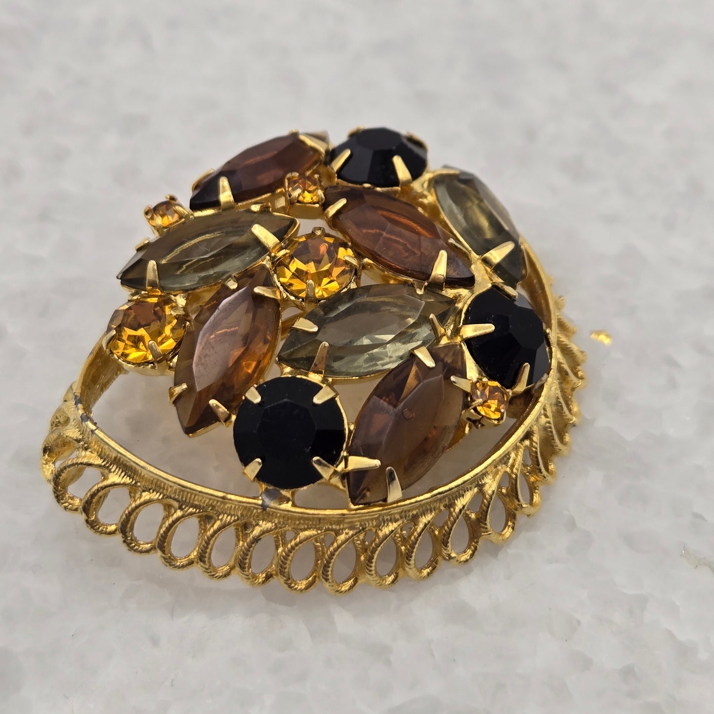 Vintage Earthtone Rhinestones Brooch